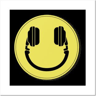 Music Makes Me Happy // Headphones Smiley Face Posters and Art